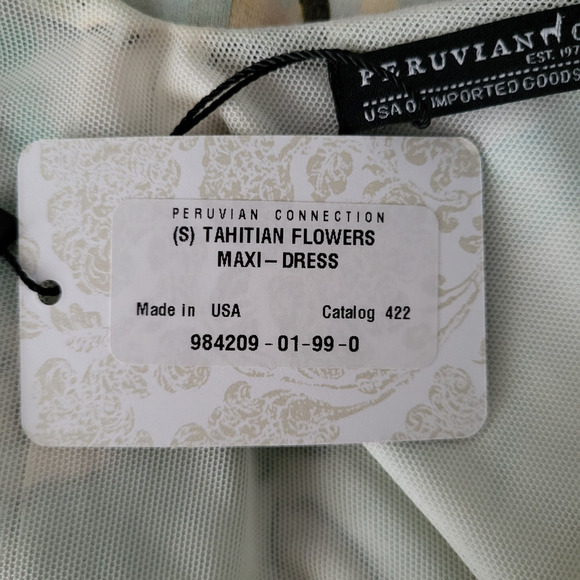 Peruvian Connection Tahitian Flowers Maxi Dress Small Green Floral Tropical NEW - Picture 14 of 16